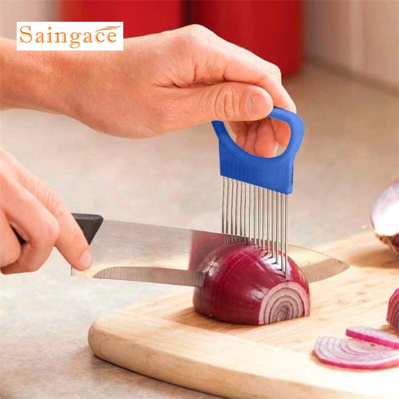 Good Helper Kitchen Tools Tomato Onion Vegetables Slicer Cutting Aid Holder Guide Slicing Cutter Safe Fork Onion Slicer#y30