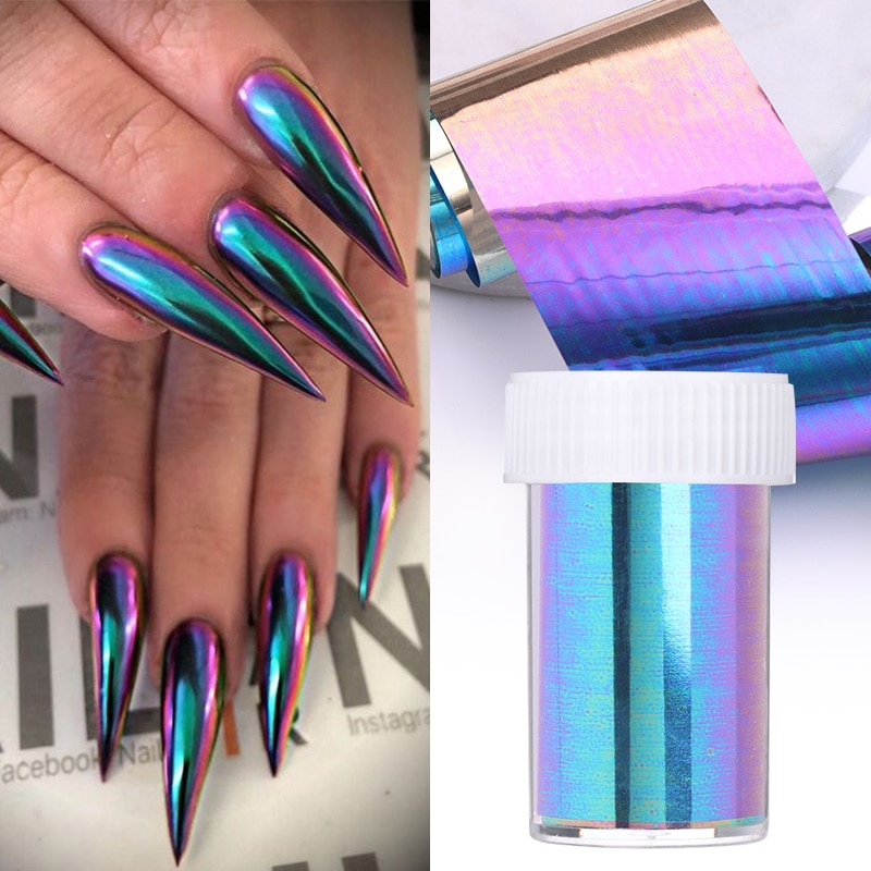 1 rouleau bleu caméléon ongles feuilles Aurora couleur Nail Art transfert autocollant toboggan Nail Art décalque été populaire ongles accessoires