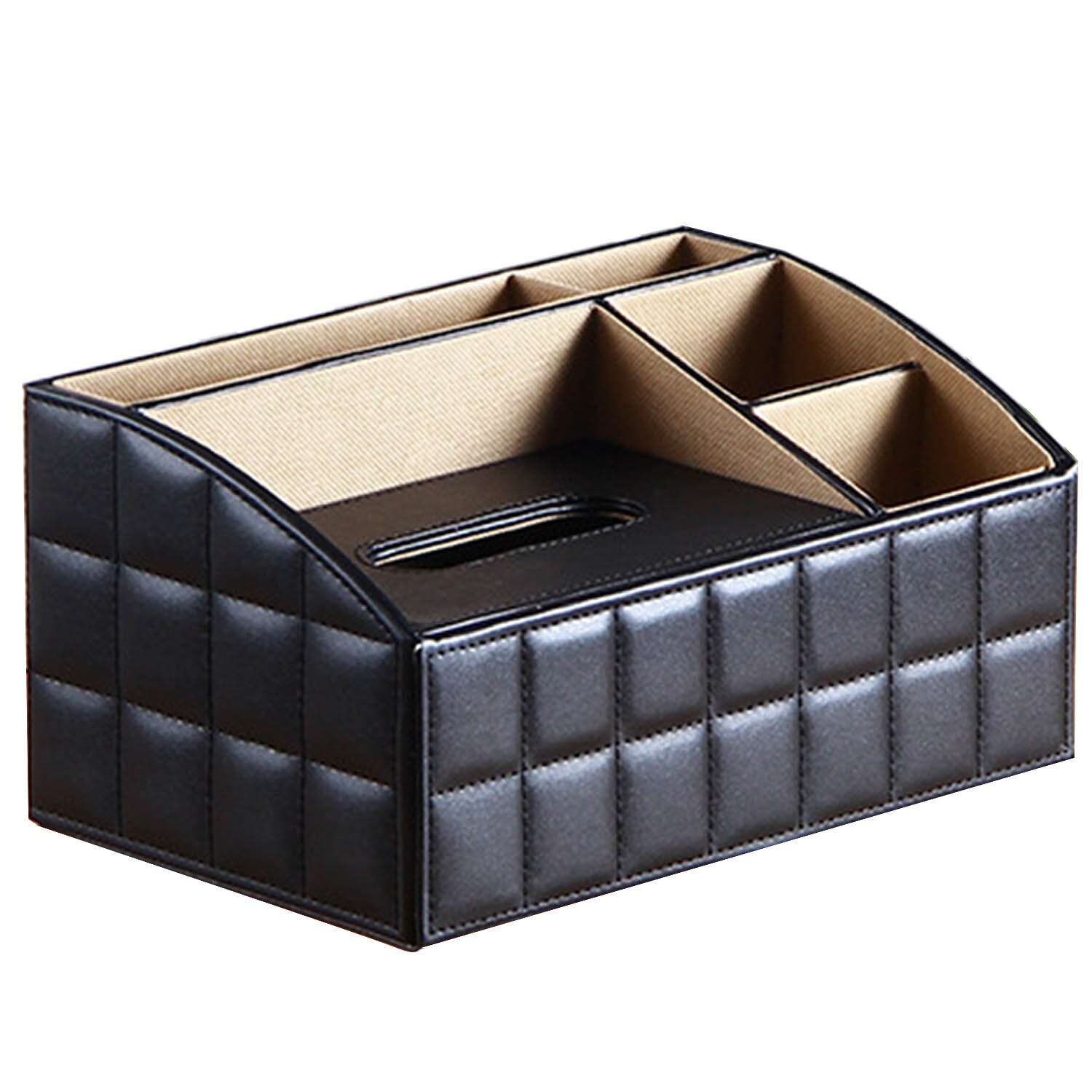 Behogar Multifunctional Desk Organizer Caddy Office Tissue Box Remote Control Holder PU Leather 4 Compartments Teacher Supplies: Black