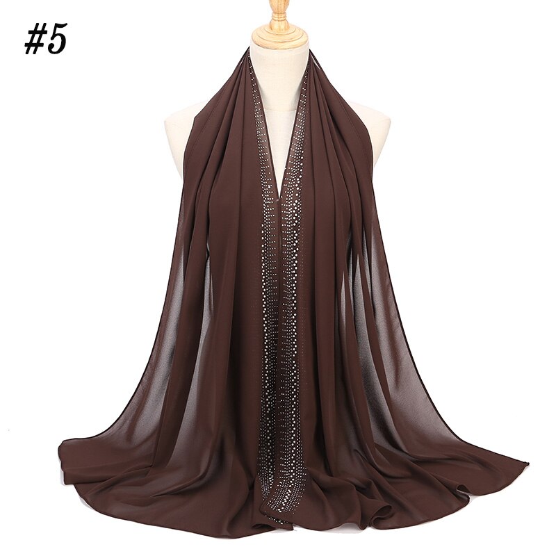 Bubbles Chiffon Scarf With Diamond Women Muslim Solid Color hijab Scarf Female Scarf Shawl Bead Wrap Muslim Hijabs