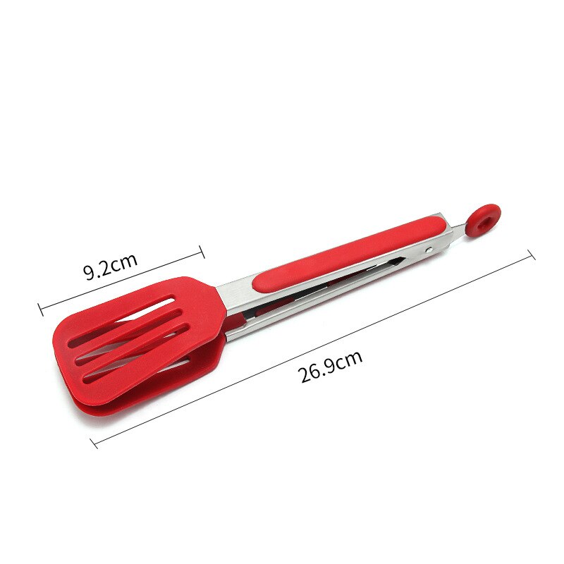 9/12 Inch Cooking Tongs Steak Clip Stainless Steel Handle Kitchen Silicone Bread Serving Tongs Heat Resistant BBQ Grill Tongs: 9 Inch Red