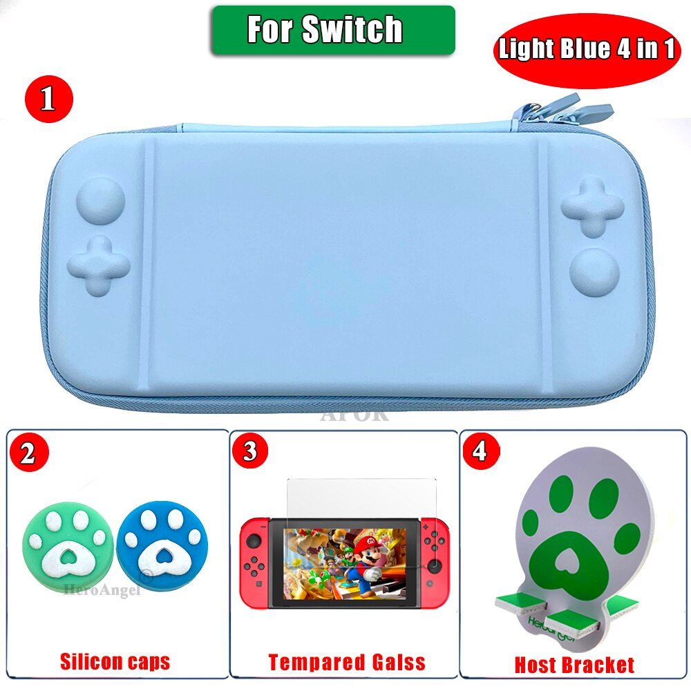 4 in 1 Gioco sacchetto di Immagazzinaggio del Sacchetto Duro di Accessori Da Viaggio Trasporta il Sacchetto di Caso per Nintendo Switch per NS Nintend Interruttore Dello Schermo caso della protezione: Blue