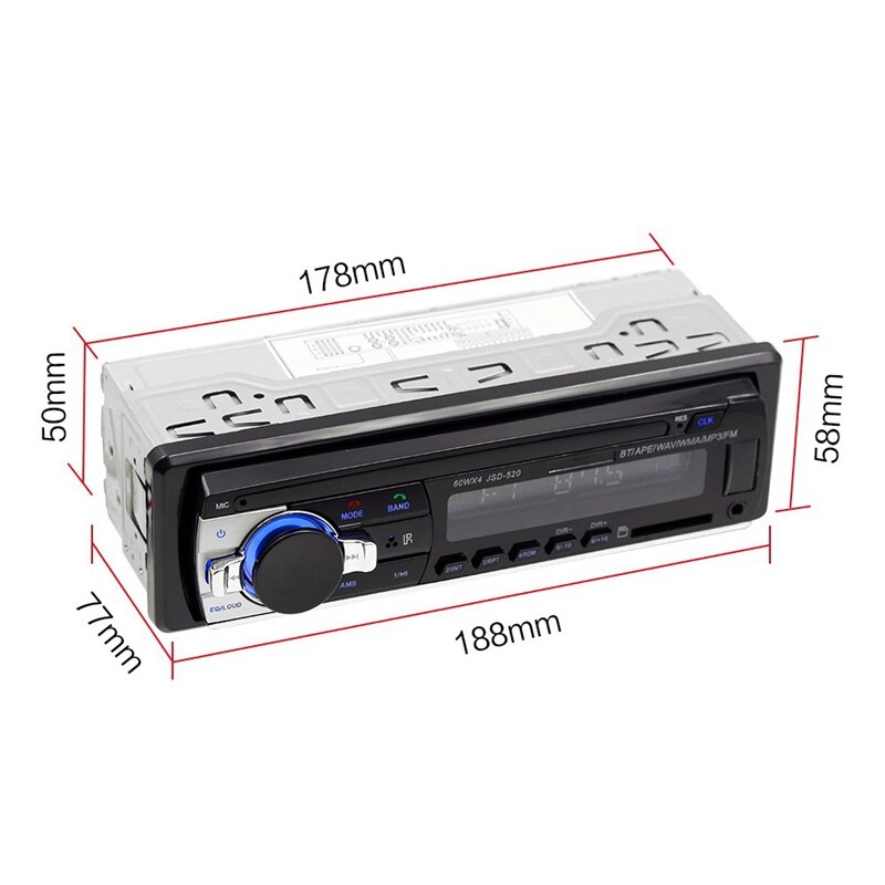 1Din Auto MP3 Speler Bluetooth Autoradio Stereo Radio Fm Aux Ingang Ontvanger Sd Usb Muziekspeler 12V Multimedia Radio