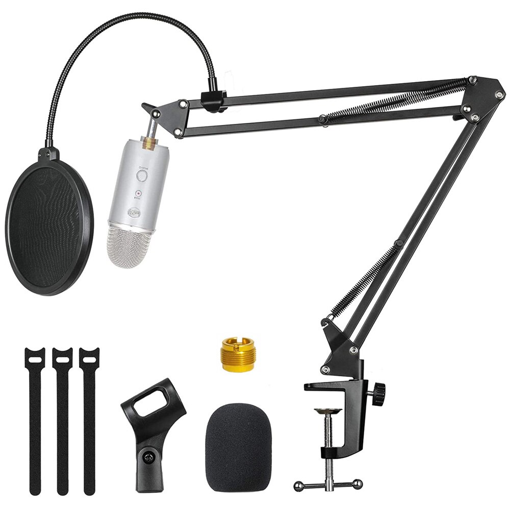Gevo Microfoon Stand Met Microfoon Voorruit En Dual Gelaagde Pop Filter Suspension Boom Scissor Arm Voor Blauw Yeti Snowball
