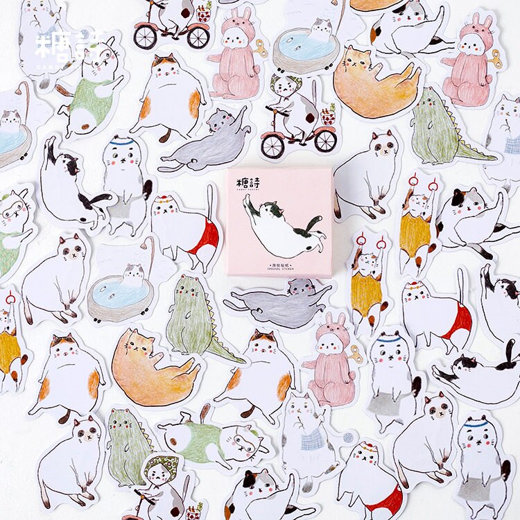 45 pièces/boîte papeterie autocollants chat griffe bricolage planète papier collant Kawaii animaux paysage autocollants décoration journal Scrapbooking