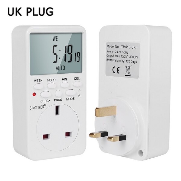 Eu-stikkontakt elektronisk digital timerstik med timer 220v vekselstrømsstik timer-stop-tid relæ-switch kontrol programmerbar: Uk type