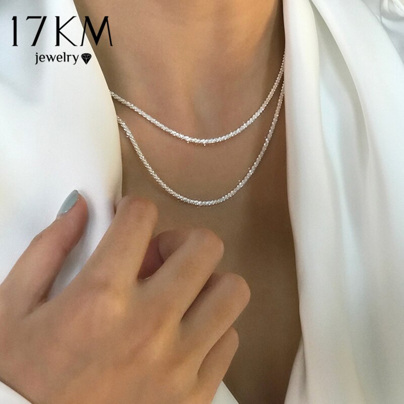 17KM Glänzende Kette Silber Farbe Halsband Halskette Für Frauen Einfache Minimalistischen Choker Halsketten NEUE Kragen Schmuck