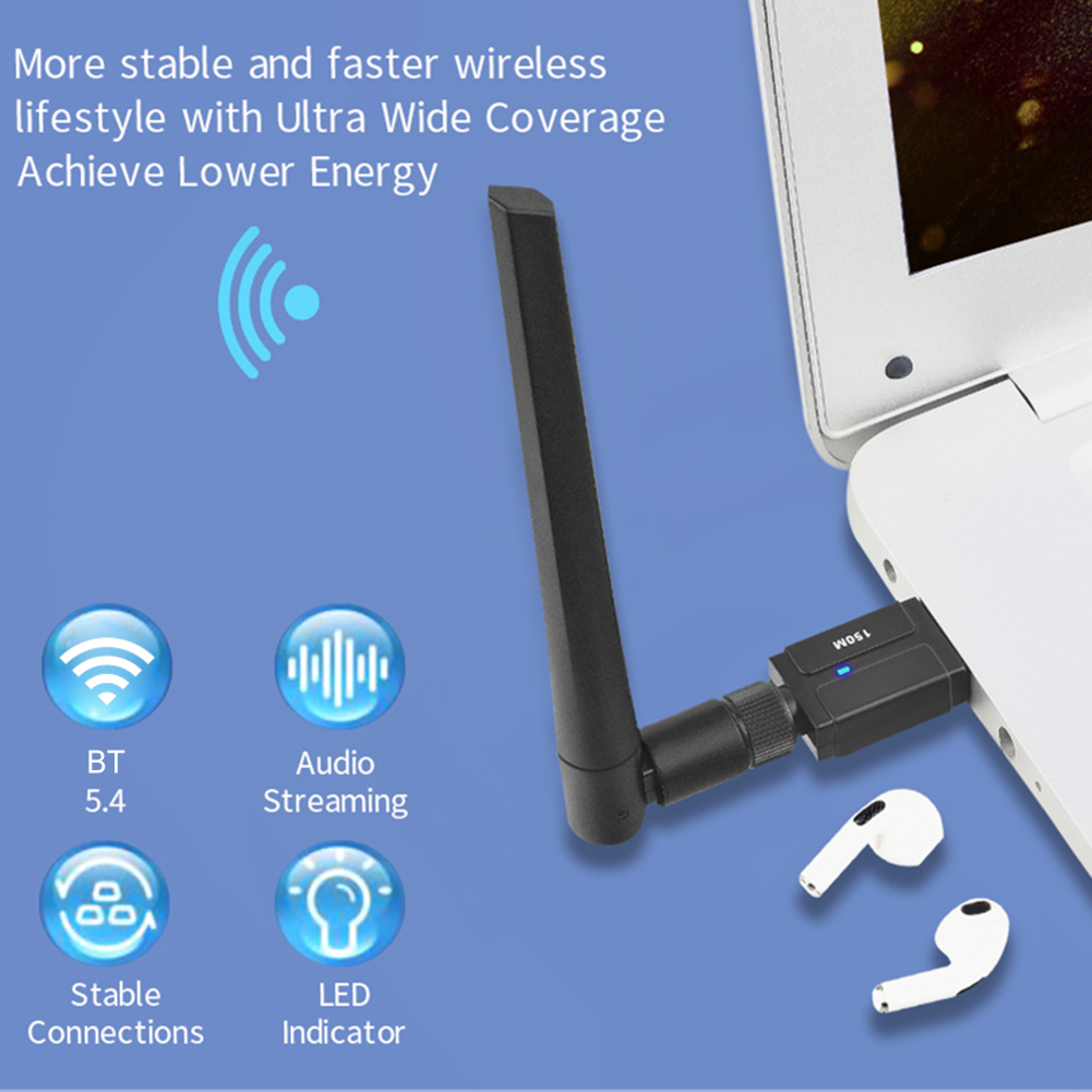 150M Bluetooth 5.4 Adapter Draadloze Bt Zender Ontvanger Met Antenne Voor Pc Draadloze Muis Toetsenbord Audio-Ontvanger