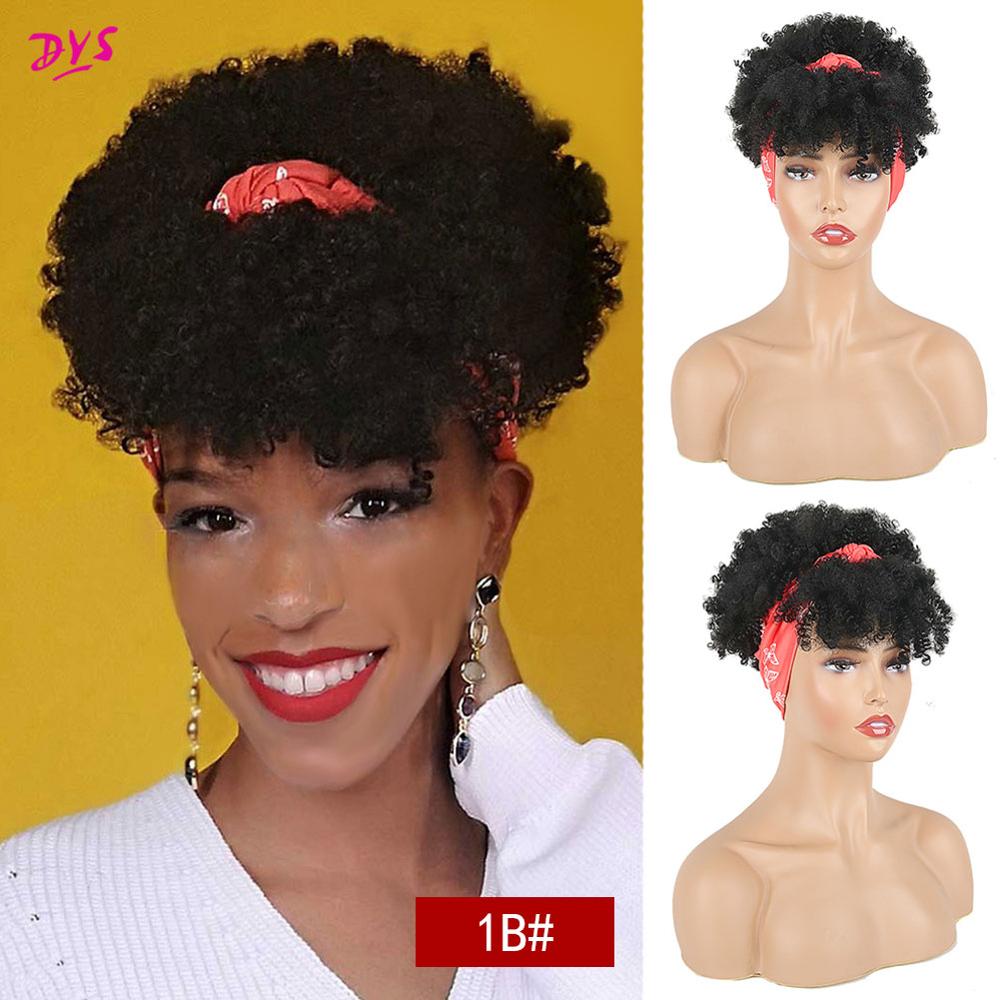Perruque afro bouclée synthétique, queue-de-cheval, perruque afro courte crépue, pince à cheveux, chignon bouclé fait de Kanekalon: 108 1B