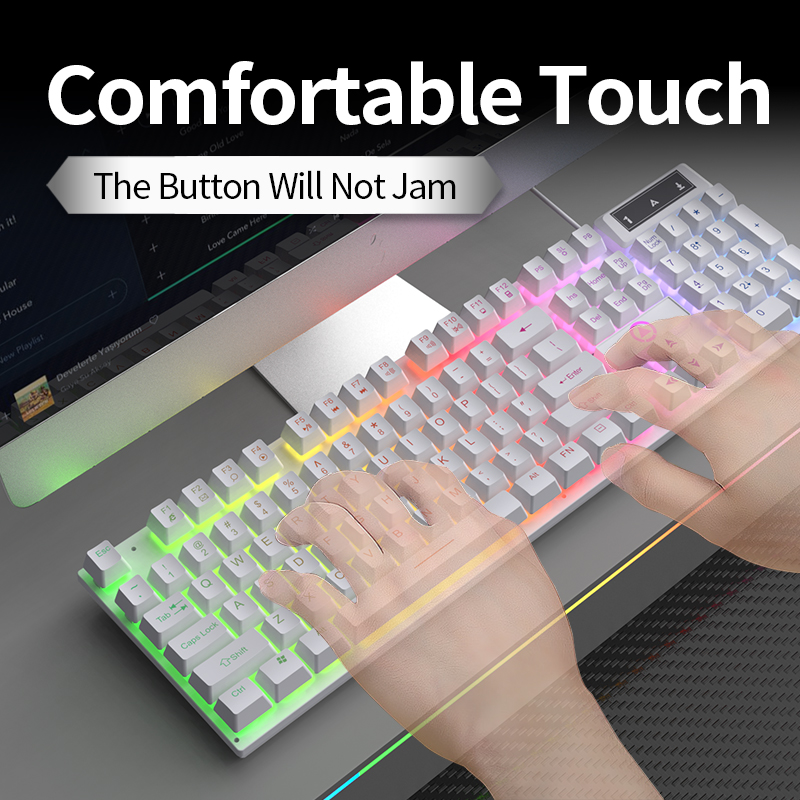 Bedraad USB-gamingtoetsenbord met achtergrondverlichting, 104-toetsen gamertoetsenbord voor computer/laptop/pc, ergonomisch , kantoorgamingaccessoire