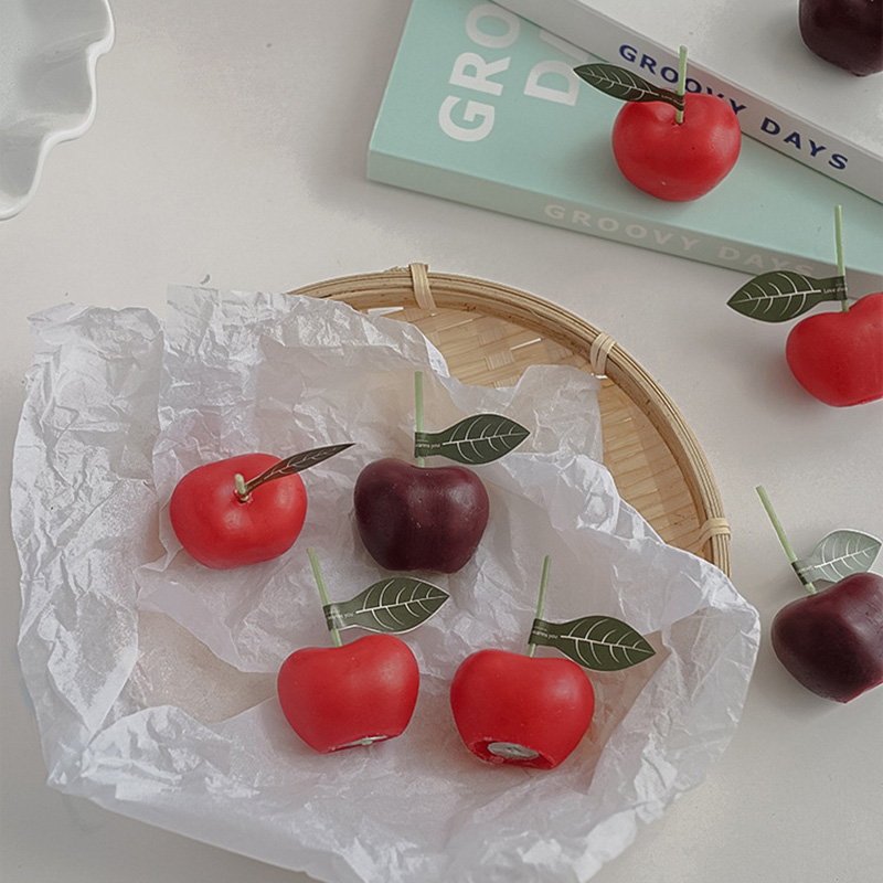 4Pcs Cherry Geurkaarsen Fruit Vorm Kaarsen Jaar 2022 Wedding Home Decoratie Tafel Kaarsen Sets Foto Props