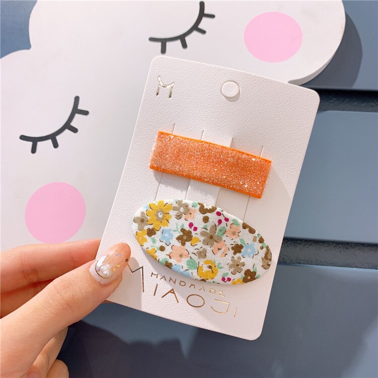 Korean Kids Cute Children&#39;s Retro Lovely Flower Hairpin Girl Print Bb Clip Banger Accessories Hair Clips For Girls Shine