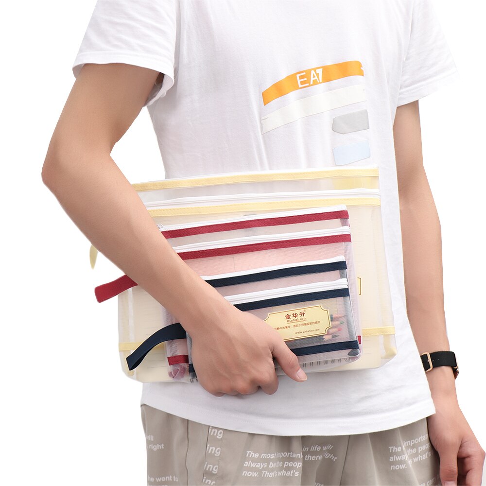 1 PC A4/A5/A6 Nylon Mesh Document File Double Pocket Pencil Case Zipper Notebook Bag Office Stationery Storage