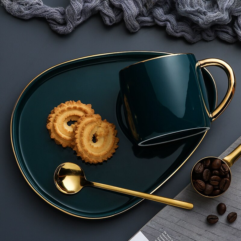 Nordisk kaffekopp luksus dessertben kina høy te kopper sett med skje kompis bicchiere plastica hjem drikkevarer  oo50bd: Sett 7