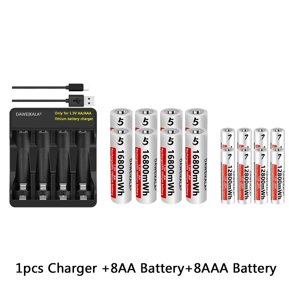 Batería AA de 16800mWh y 1,5v, pilas recargables de litio AAA de 12800mWh para juguetes de Control remoto, teclados y ratones inalámbricos: Beige