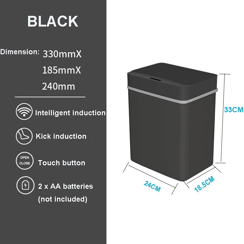 Trash Automatic Smart Sensor Trash Can Garbage Bin Touchless Intelligent Trash Rubbish For Kitchen Home Organizer: black2-15L