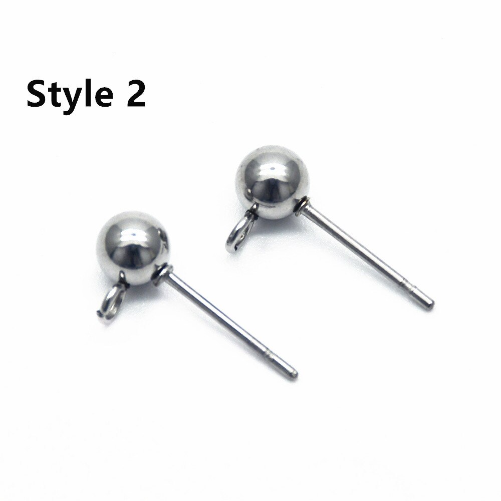20Pcs/Lot 316 Stainless Steel 3mm Round Ball Stud Earrings Post With Loop For DIY Jewelry Making Finding: ball 4mm / 316 steel style 2