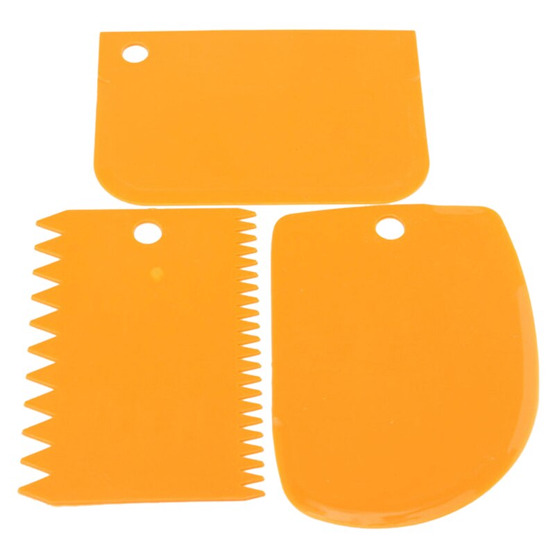 3 stuks plastic deegkrabbers glazuur fondant taartdecoratie bakgereedschappen eenvoudig glad gekartelde rand spatels uitstekers: Default Title