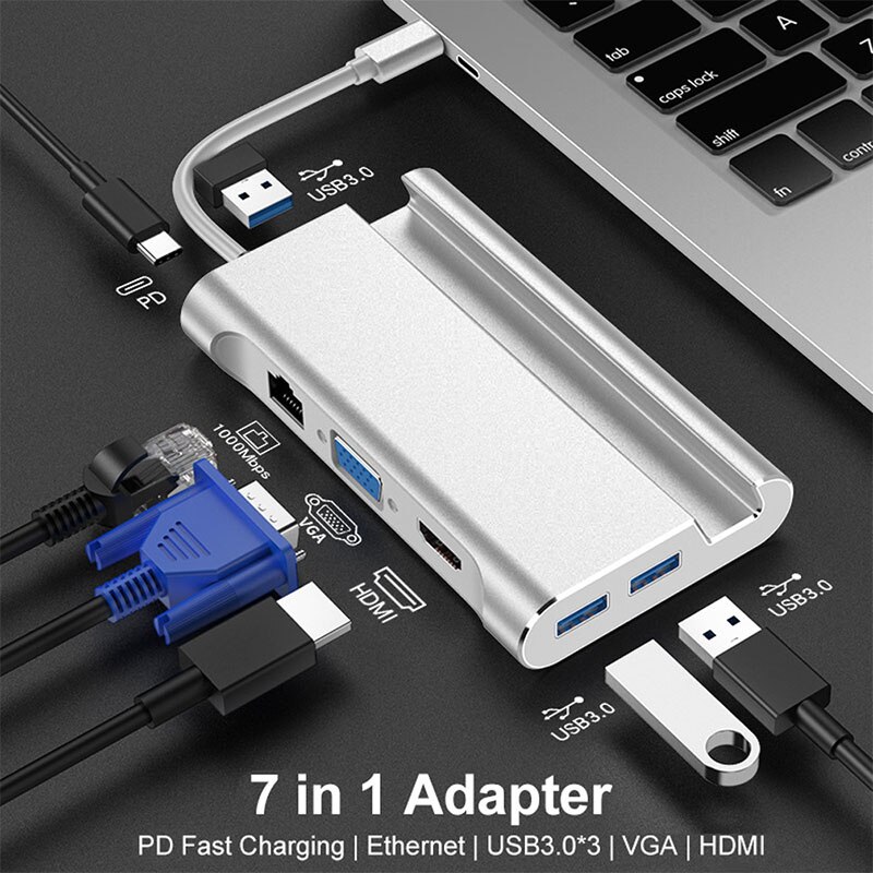 Usb 3.1 Type C Dock Hub Naar Usb 3.0 Type C Vga RJ45 Pd Hdmi-Compatibel Usbc Hub Voor laptop Usb Docking Station Adapter Converter