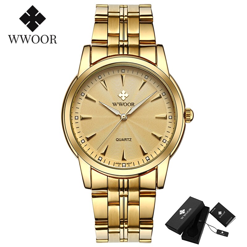 WWOOR Top Brand Luxury Gold Watches For Men Stainless Steel Casual Business Quartz Mens Wrist Watch Waterproof Relogio Masculino: Full Gold