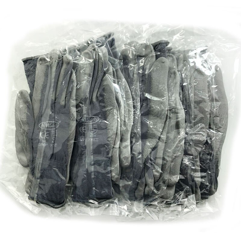 24 Pieces/12 Pairs Safety Mechanic Work Gloves Coated PU Nitrile Rubber Palm Knitted Nylon Gardening Gloves Man Shooting