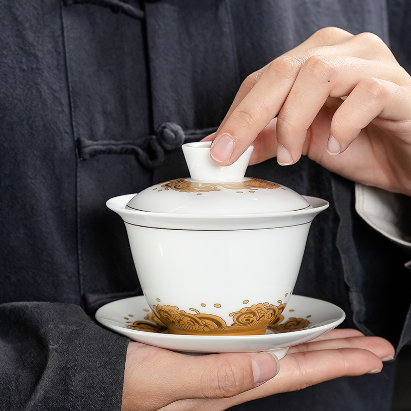 Dehua biała porcelana Gaiwan duży ceramiczny niebieski i biały Sancai przykrywka do filiżanki pojedyncza filiżanka Jingdezhen zestaw do parzenia herbaty