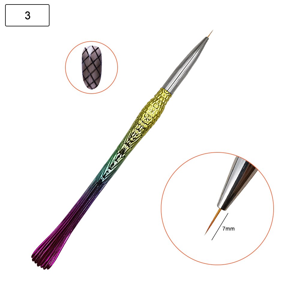 Set van 3 nagelborstels, zeemeerminstaaf, tekenpen, laat je nagels prachtige rondingen krijgen, kunstnagelpen, manicure-instrumenten: B043-3-7mm