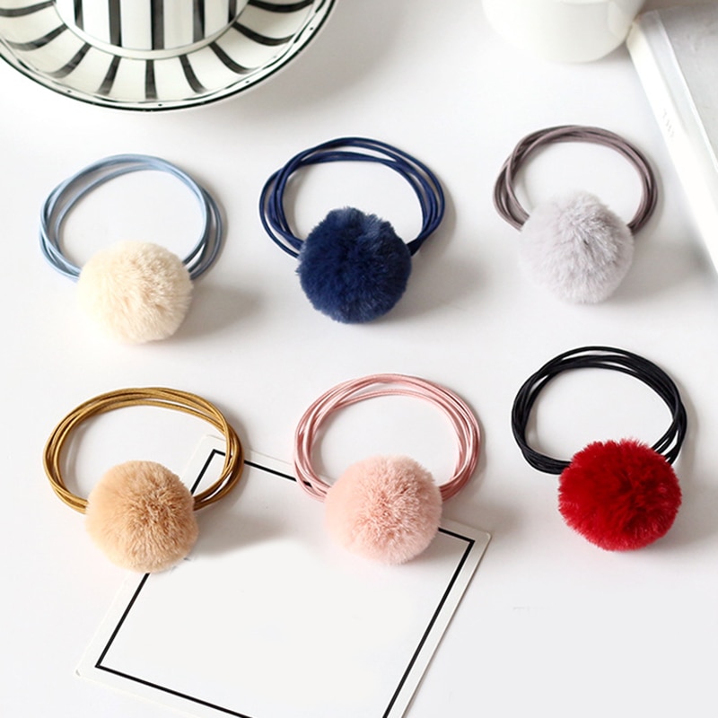 Babymeisjes schattige pompon elastiekjes haarbandjes bal roze scrunchie kinderen mooie nepbont rubberen band haaraccessoires