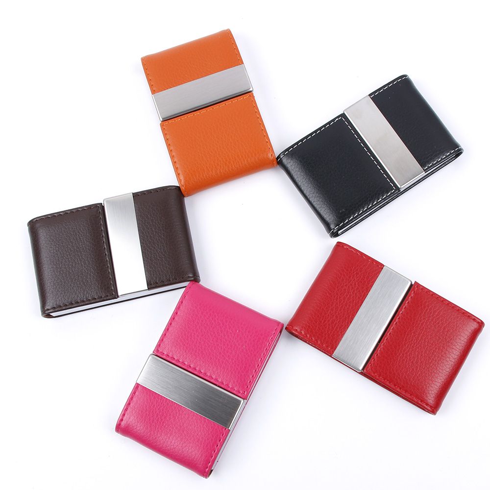 Men Women Wallet Metal Leather Credit Card Holder Double Open Business Card Business Name Card Holder Organizer