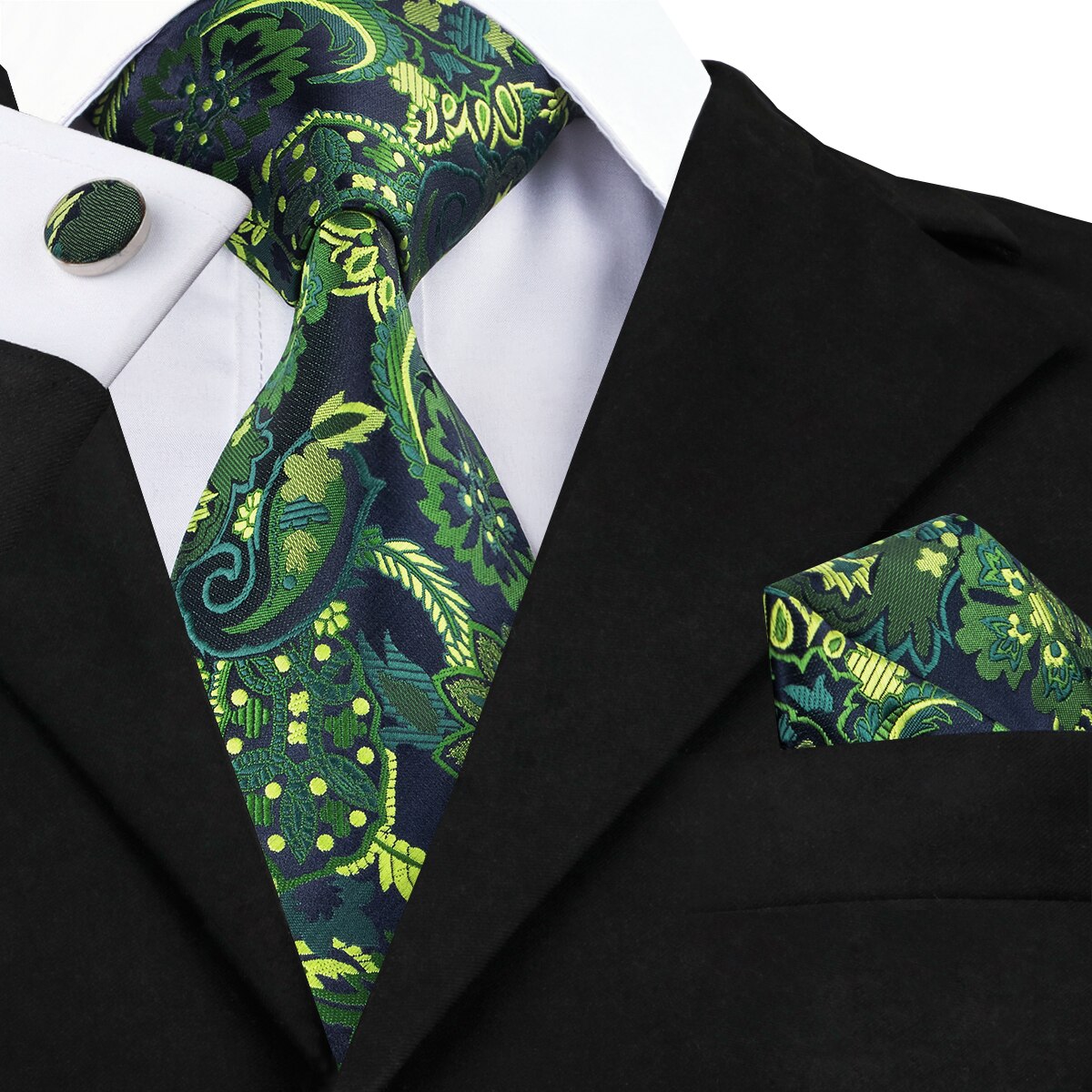 Hi-Tie Christmas 100% Silk Ties For Men Hanky Cufflinks Set 20 Styles Men's Tie Floral Green Plaid Gravatas Party Large Necktie