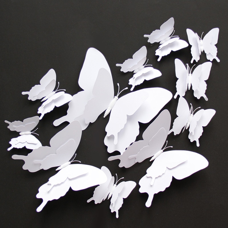 Grote maat 12 stks/set 3D Dubbele laag Witte vlinder Muursticker Home decoration18cm Vlinders op muur Magneet Koelkast stickers