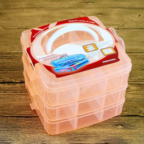 1Pc 3 Layer 18 Grid Removable Dividers Storage Box Plastic Transparent Jewelry Beads Earring Organizer Container: Orange