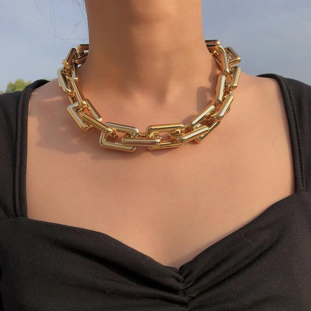 Lacteo Exaggerated CCB Chain Choker Necklace Street Punk Cross Chain Clavicle Chain Hip Hop Necklace Jewelry for Men Women