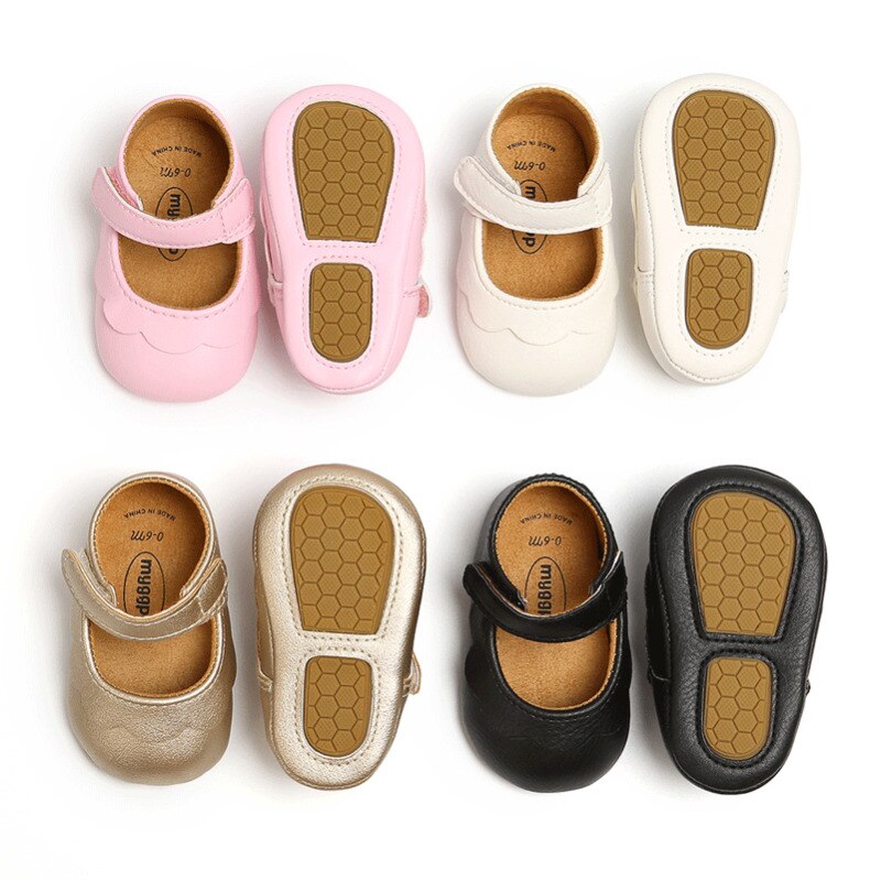 Baby Girl Casual Solid PU Leather Shoes 0-18M Infant Toddler Soft Antiskid Sole Crib Shoes Baby Cute Princess Shoes Ballet Flats