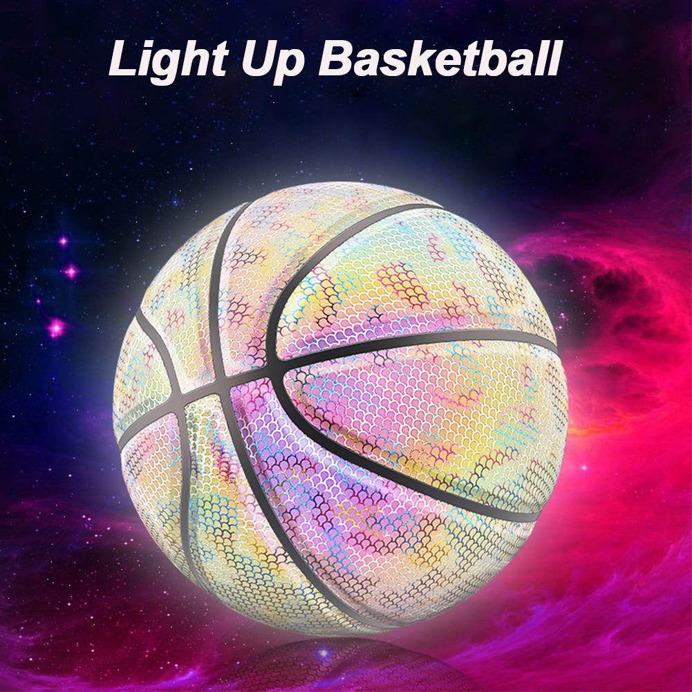 Licht Up Basketbal Bal Batterij-Gratis Rainbow Pu Glow In The Dark Basketbal (Maat 7) light-Up Basketbal Voor Man Tiener Jongen