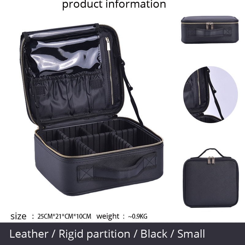 Organizador de maquillaje de gran capacidad para mujeres, caja de almacenamiento de Neceser cosmético de multicapa, Bonito traje portátil: BLACK-S