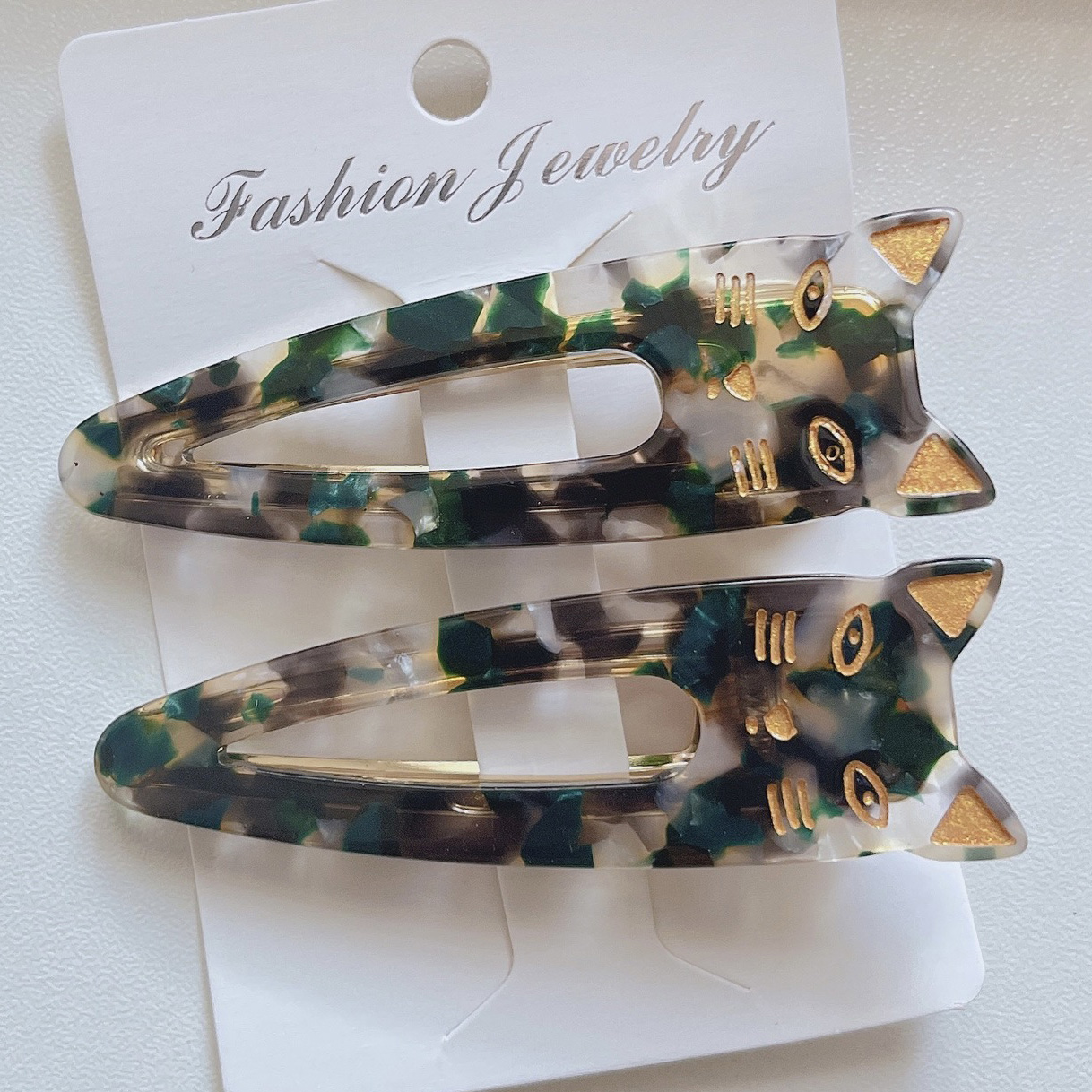 Clip de pico de pato con forma de gato de acetato, 2 piezas, horquillas acrílicas multicolores, accesorios para el cabello