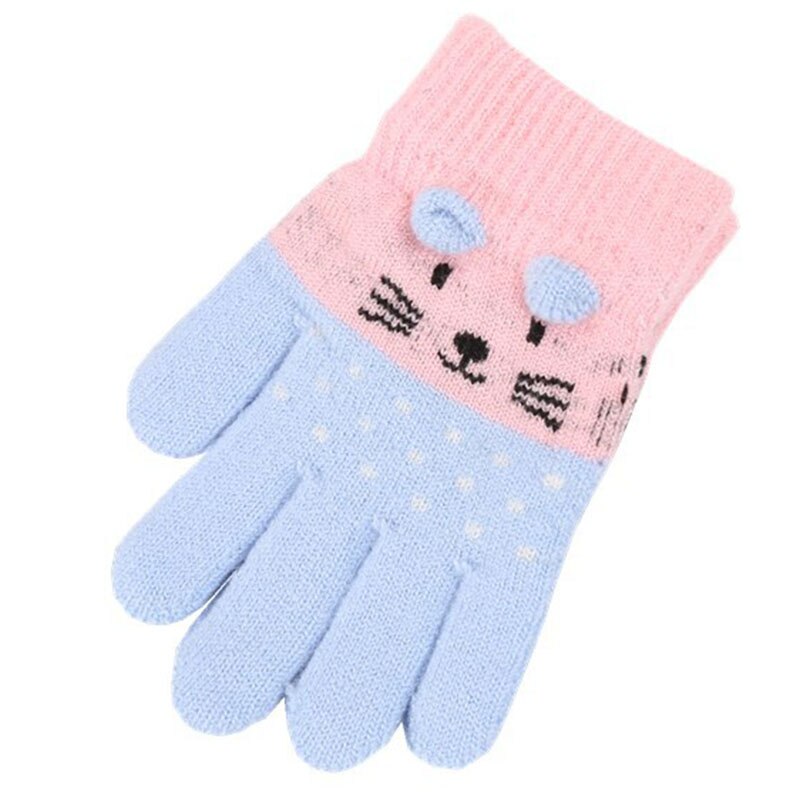 1 Paar Kinderen Kids Winter Warm Thicken Handschoenen Meisjes Jongens Peuter Leuke Kat Wanten Imitatie Kasjmier Vinger Handschoenen Voor 3-7Y