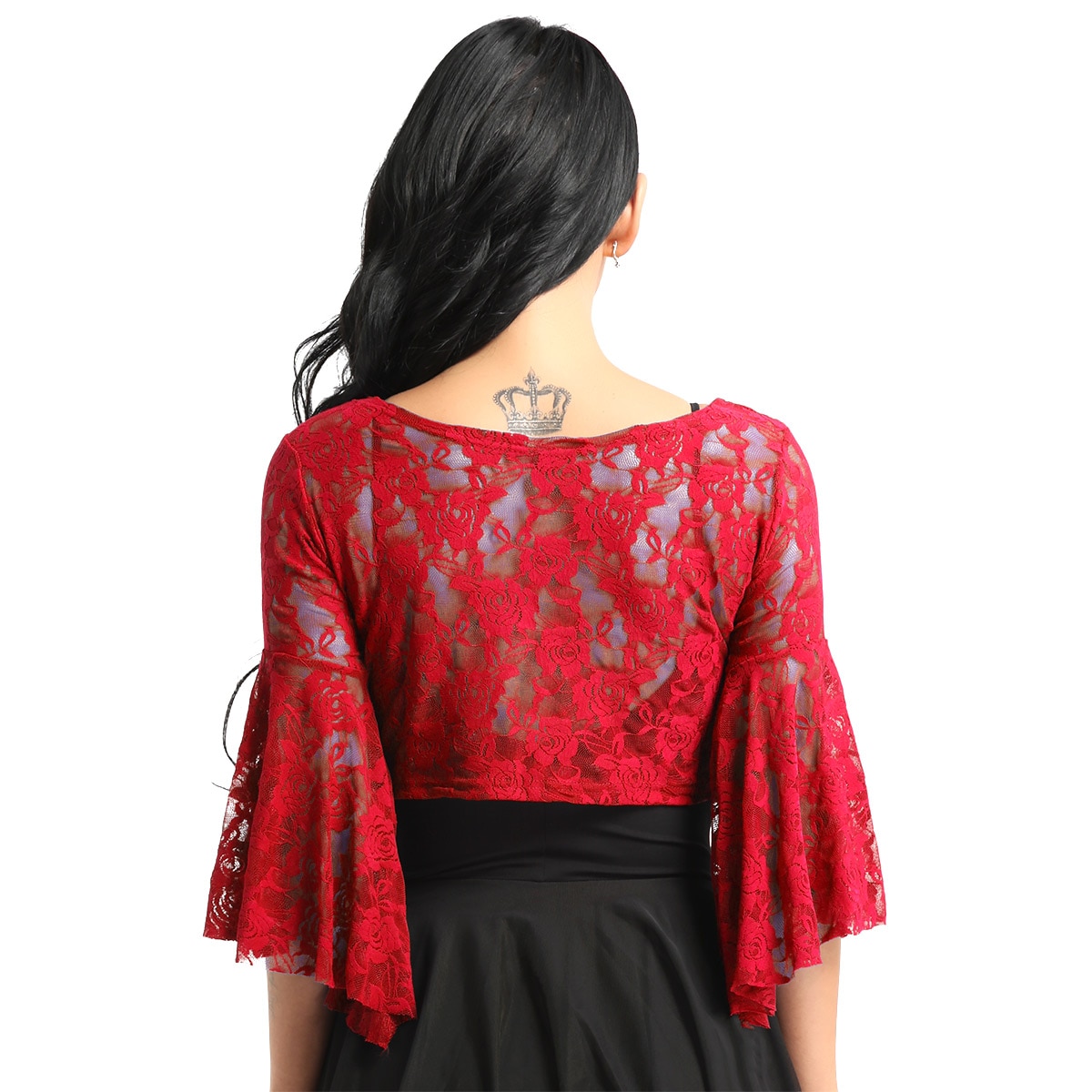 Haut moulant transparent en dentelle pour femmes, Sexy, haut en maille, manches longues évasées, chemise de danse du ventre, réservoirs, cravate avant, Cardigan, enveloppe les épaules, Clubwear