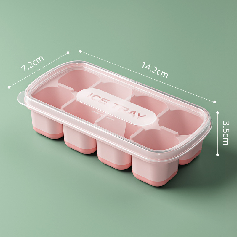 8 Cavity Square Ice Cube Trays Reusable Silicone Ice Cube Mold BPA Free Ice Maker with Removable Lids Kitchen Accessories: black