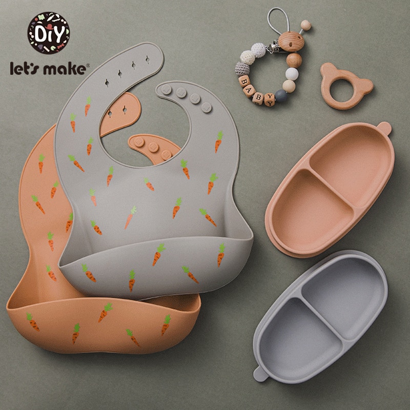 Let's Make-bavoir en Silicone pour bébé, serviette pour -né, ajustable, imperméable, bavoir pour bébé, doux, produit pour alimentation, 1 pièce