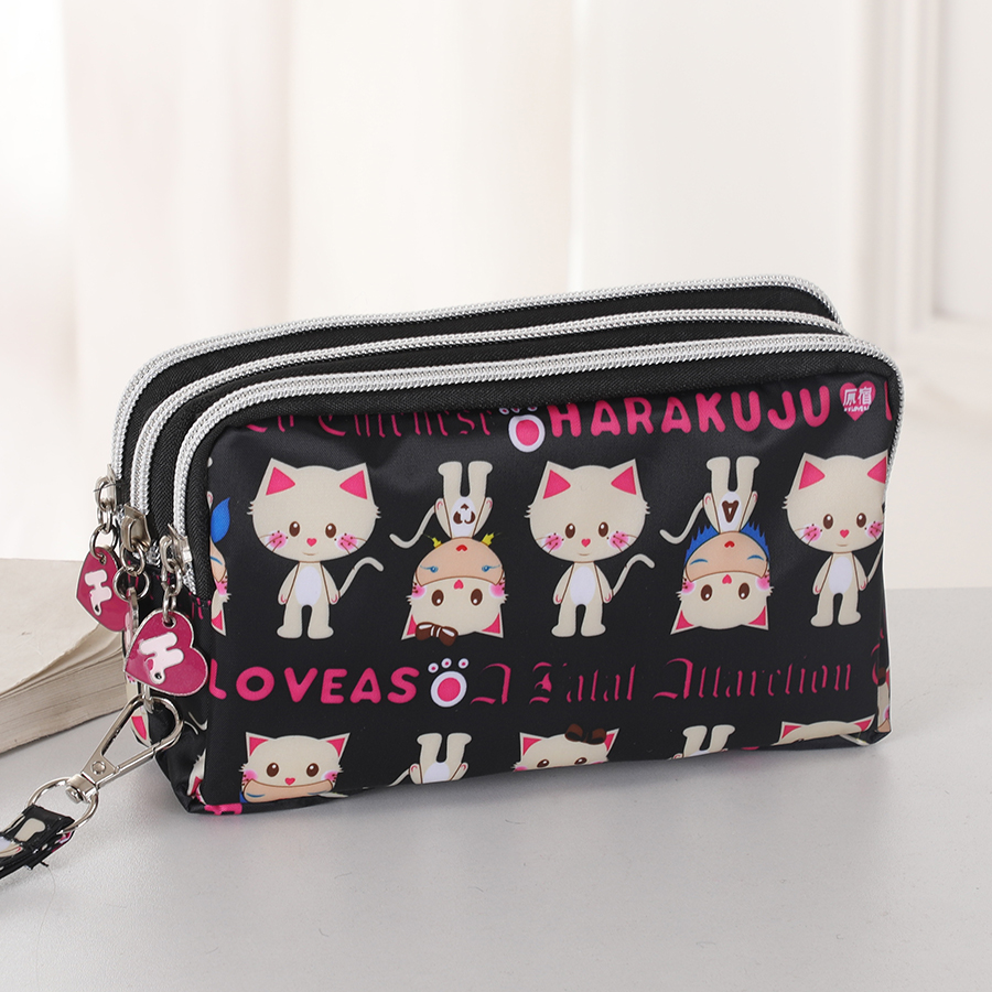 Three-layer Zipper Short Mobile Phone Bag Hand Makeup WOMEN'S Bag Portable Change Waterproof Multi-layer Pocket Bag: army green