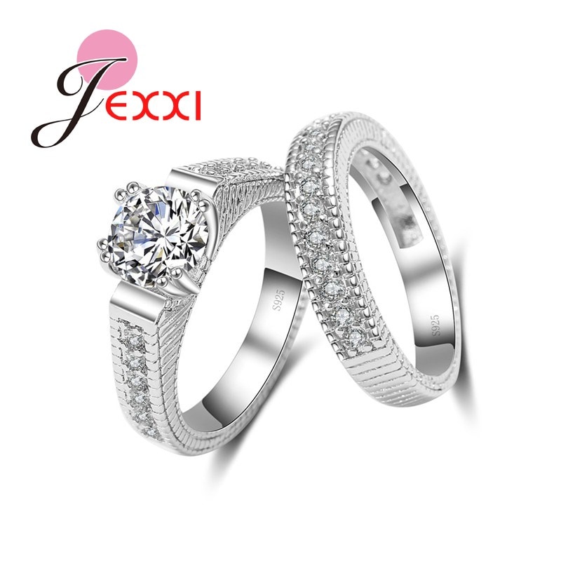 925 Sterling Silver Couple Rings Cubic Zirconia Rhinestone Women Engagement Rings Wedding Jewelry