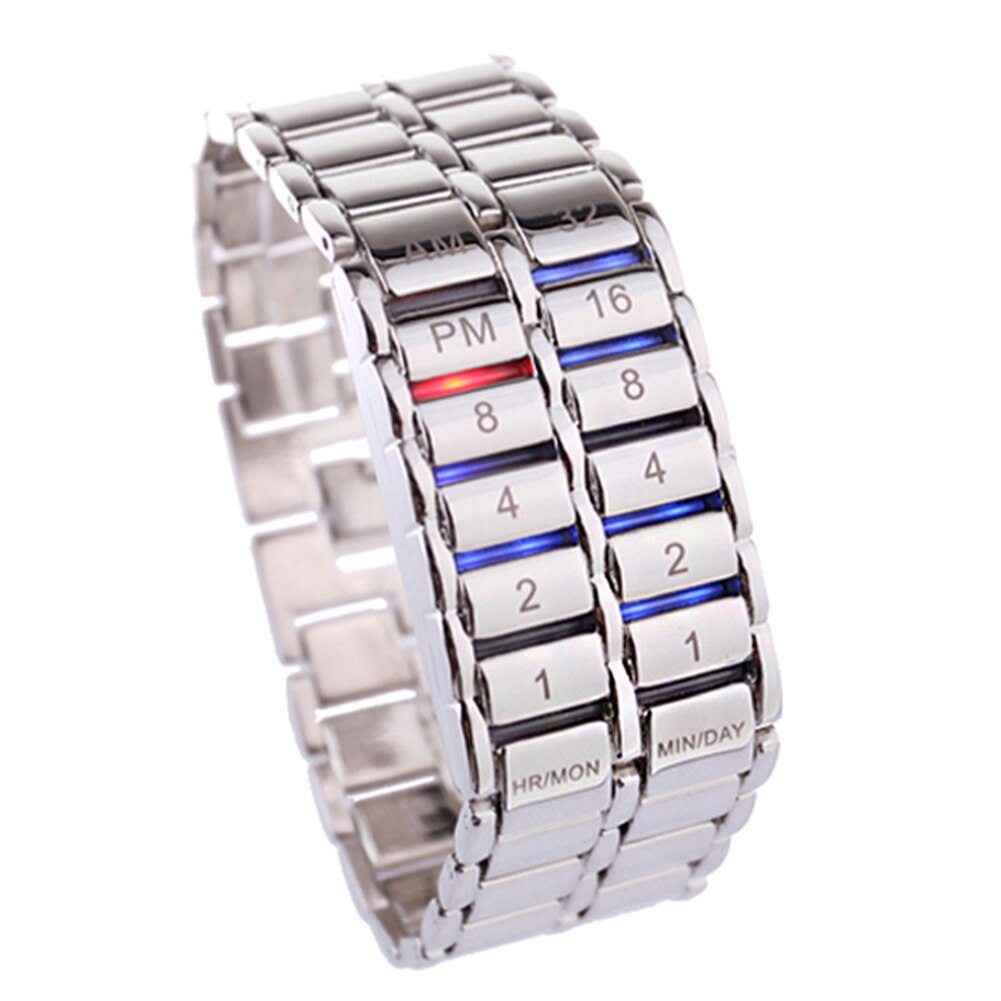 Men's Binary LED Digital Quartz Wrist Watch Father's Day SMR88: Silver