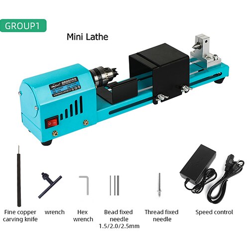 1 Set 150W Mini Wood Lathe Machine Speed Adjustable Rotary Tool Buddha Pearl Lathe Grinding Polishing DIY Woodwork Tool 12V/24V: Group 1