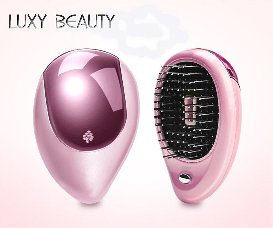 Peine eléctrico para el pelo, cepillo iónico, alisador de pelo, peine de iones negativos, masaje antiestático, Mini peine para el pelo liso: Pink