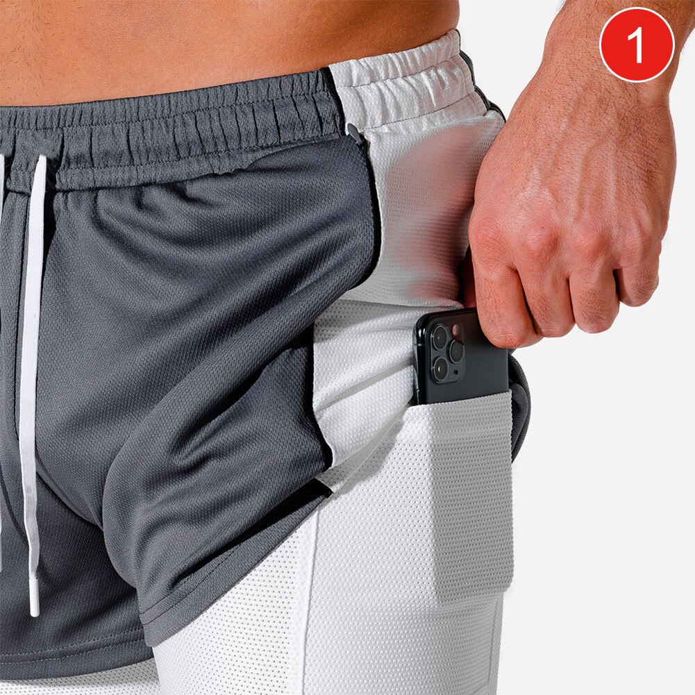 Men Sport Shorts Quick Drying Breathable with Pocket Stretchy for Fitness Summer B99: 1 / L