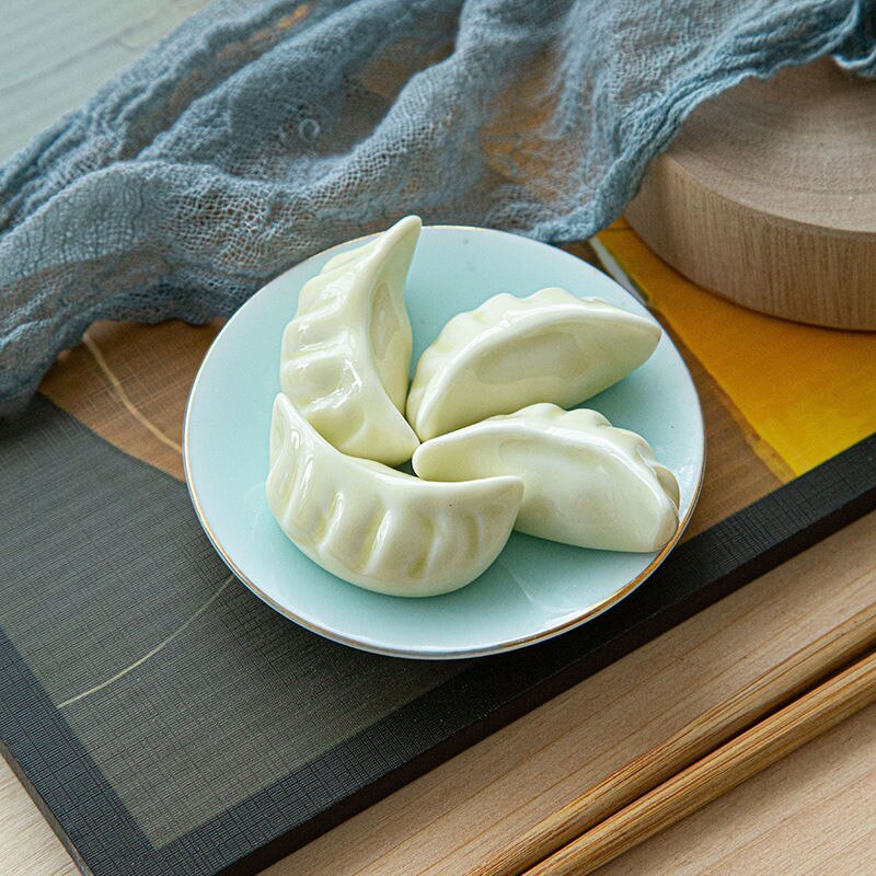 4PC Ceramic Chopstick Holder Dumpling Shape Chopsticks Shelf Household Hotel Table Chopstick Rack Tableware