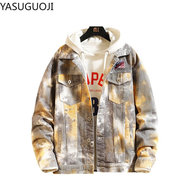 YASUGUOJI Camouflage Denim Jacket Men Hip Hop Jean Jacket Men Spring Plus Size 4xl 5XL Coat Streetwear Clothes