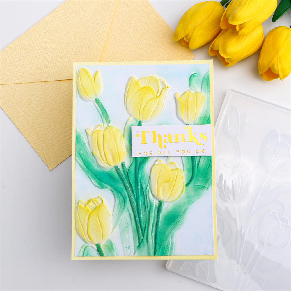Plantillas de patrones de fondo de carpeta en relieve 3D de tulipanes y flores para hacer tarjetas de álbum de recortes DIY